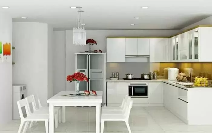Thạch cao phòng khách kề bếp hiện đại